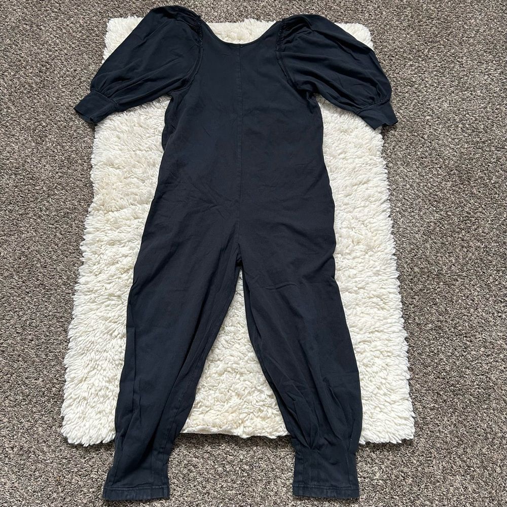 Free People Jackie One Piece Black Puff-Sleeve Jumpsuit  Size Small